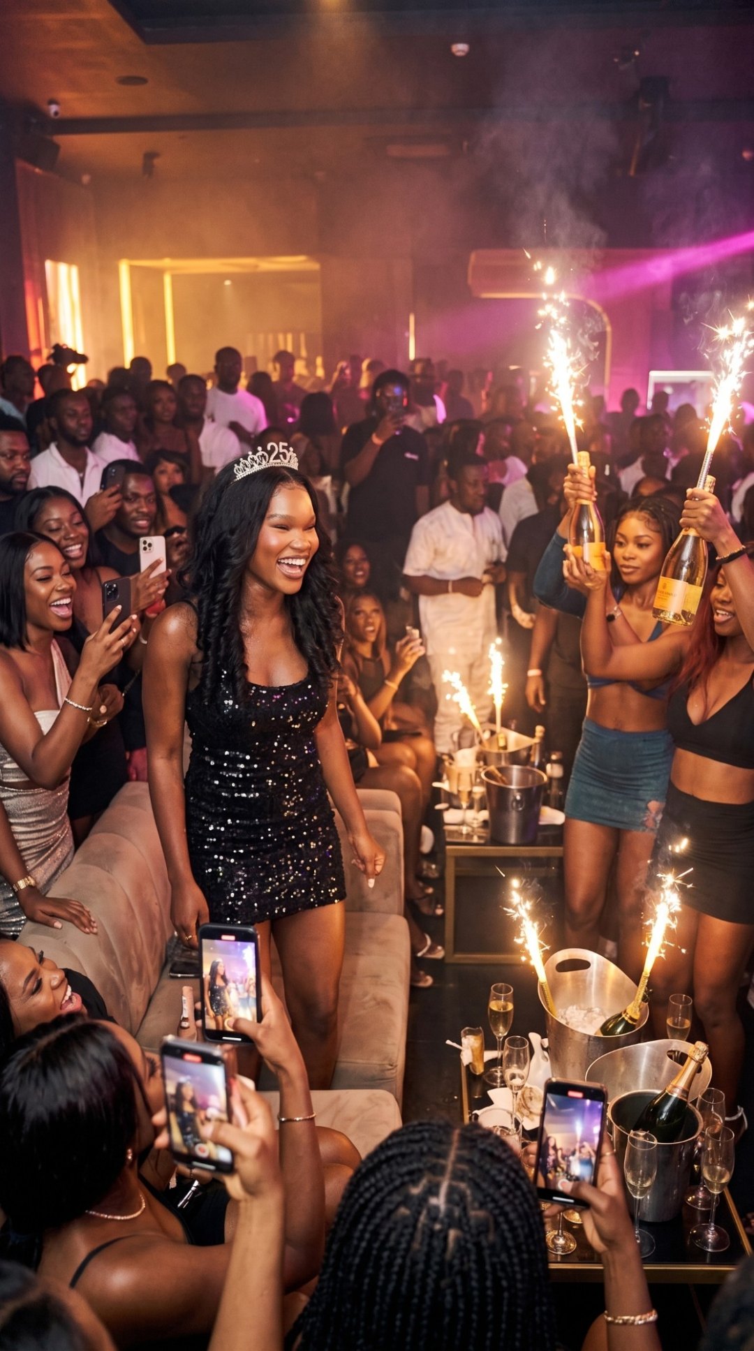 Vicky at the club with sparklers and champagne
